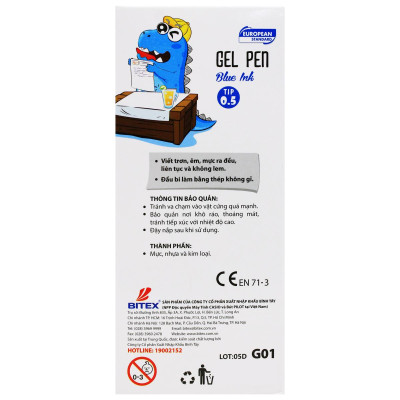 Hộp 20 Bút Gel Dino 0.5 mm - Smart Kids G01 - Mực Xanh