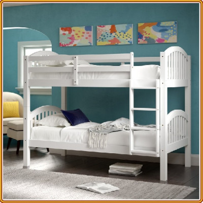 Giường 2 tầng Tundo màu trắng cầu thang treo 