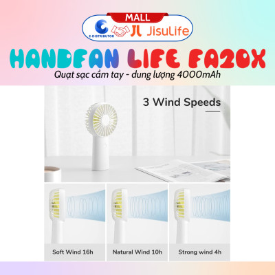 Quạt sạc cầm tay mini JisuLife HandFan Life3 FA20X Pin4000mAh, Sạc Nhanh, vỏ ABS - Hàng chính hãng