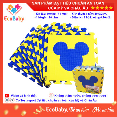 Bộ 10 tấm Thảm xốp cho bé ECOBABY, thảm xốp đạt tiêu chuẩn Mỹ và Châu Âu, độ dày khoảng 1cm, kích thước 1 tấm 30x30cm - Mickey