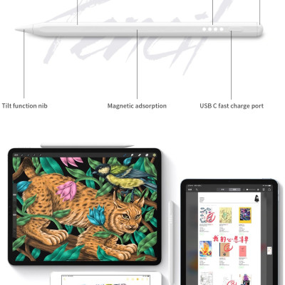 Bút Cảm Ứng Wiwu Pencil W Hít Nam Châm Và Sạc Có Chỉ Báo Pin Dành Cho iPad 8.3/10.9/11/12.9INCH - Hàng Chính Hãng