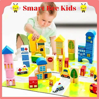 Đồ Chơi Lắp Ráp Mô Hình Thành Phố 62 Chi Tiết Bằng Gỗ