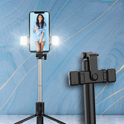 Gậy chụp ảnh cầm tay, kệ đỡ điện thoại 3 chân Rhino KP101 kèm bóng đèn LED với 6 thanh inox dài - Hàng chính hãng