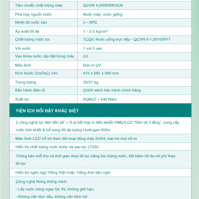 Máy Lọc Nước R.O Hydrogen Kiềm Nóng thông Minh ROBOT RBs-9HAQ - Hàng Chính Hãng