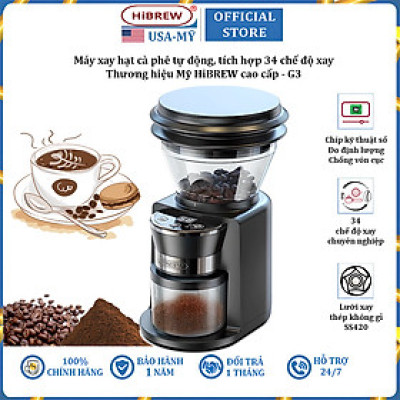 Máy xay hạt cà phê tự động tích hợp 34 chế độ xay thương hiệu HiBREW G3 công suất 220W - Hàng Chính Hãng
