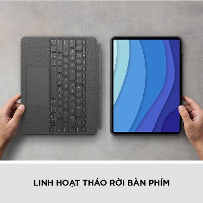 Bao da kèm bàn phím Logitech Combo Touch dành cho iPad Pro 12.9 inch (gen 5) - Bàn phím Backlit có thể tháo rời, Trackpad siêu nhạy - Hàng chính hãng