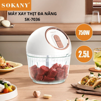 Máy xay thịt đa năng SOKANY SK-7036 công suất cao 750W, cối thủy tinh cao cấp dung tích 2.5L - HÀNG CHÍNH HÃNG