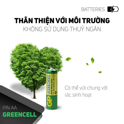 Vỉ 4 Pin Tiểu GP Greencell Extra Heavy Duty AA 1.5V - GP 15G-2U4
