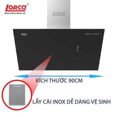 Máy Hút Mùi Kính Vát LORCA TA 6018P - 90cm - Hàng Nhập Khẩu Ba Lan Chính Hãng Sang Trọng Êm Ái Tiết Kiệm