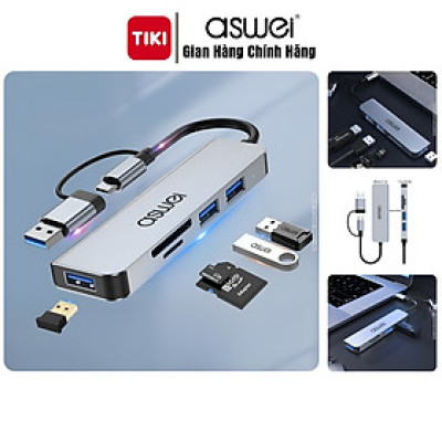 Hub Chuyển Đổi USB Type C ASWEI 5 in 1 - USB 3.0, SD, TF Tốc Độ Cao - Hàng Chính Hãng