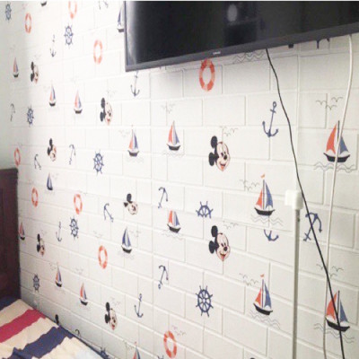 Bộ 5 Tấm Xốp Dán Tường 3D Hoạt Hình Mickey Thuyền Dễ Thương, Dày Dặn Chống Va Đập