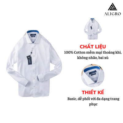 Áo sơ mi nam dài tay ALIGRO cổ bẻ dáng ôm body 100% chất cotton màu trắng phối ALGS190