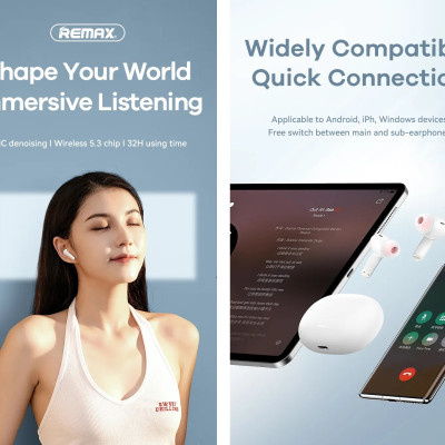 Tai nghe không dây bluetooth V5.3 công nghệ khử ồn kép Remax CozyPods W7N _ Hàng chính hãng