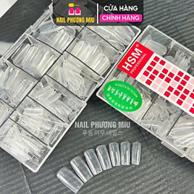 Hộp 500 Móng Úp Tay HSM Vuông Trong Trơn (Không Nhám) Đủ Size Từ 0-9 Chuyên Dùng Nối Móng Làm Nail Mỏng Dẻo