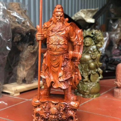 Tượng quan công trấn ải bằng gỗ hương kt cao 60×24×15cm