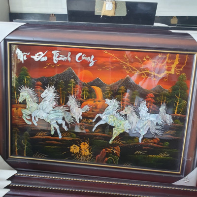 Tranh sơn mài mã đáo thành công cẩn ốc xà cừ cao cấp size 40x60 cm treo tường, trang trí,...