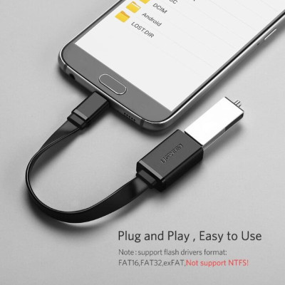 Ugreen UG10821US133TK 10CM màu Đen Cáp chuyển đổi MICRO USB sang USB âm hỗ trợ OTG dáng dẹt - HÀNG CHÍNH HÃNG