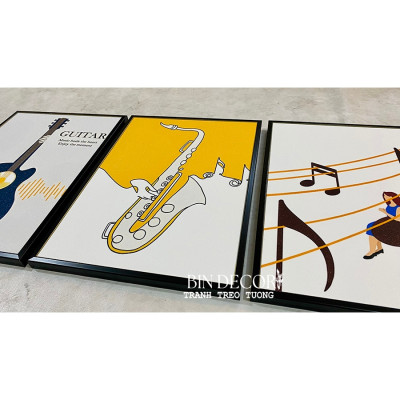 (CÓ ẢNH THẬT) Tranh treo tường trang trí decor phòng âm nhạc tranh dụng cụ âm nhạc 8