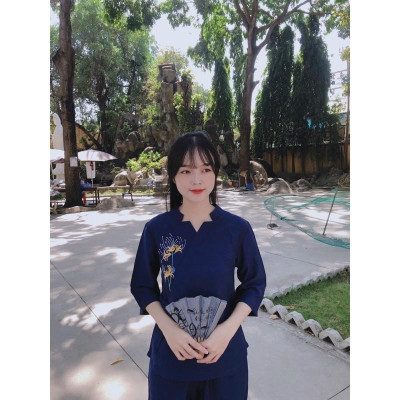 Đồ Lam Đi Chùa Hoa Mẫu Đơn nơ