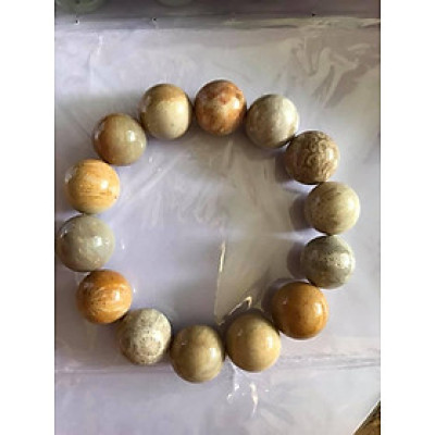 Vòng Nam Đeo size 14ly gồm 14 hạt vô cung Chât liệu SAN HÔ HÓA THẠCH  Vòng Màu vàng trắng Sáng Nam đeo tay đẹp sang tốt ạ