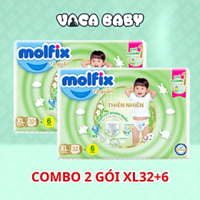 Combo 2 gói Tã bỉm QUẦN Molfix thiên nhiên Jumbo size XL32+6 miếng
