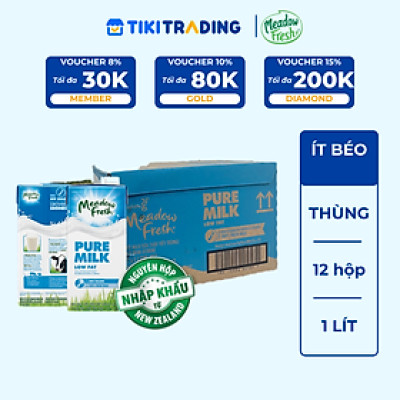 Thùng 12 hộp Sữa tươi tiệt trùng ít béo Meadow Fresh 1L