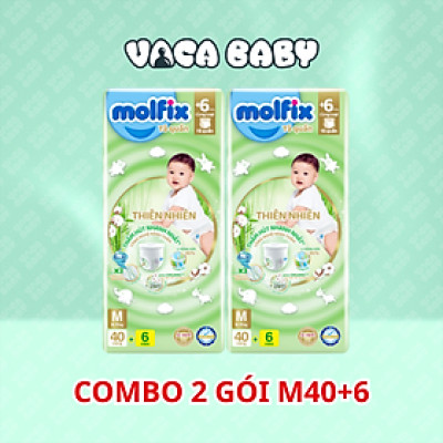 Combo 2 gói Tã bỉm QUẦN Molfix thiên nhiên Jumbo size M40+6 miếng