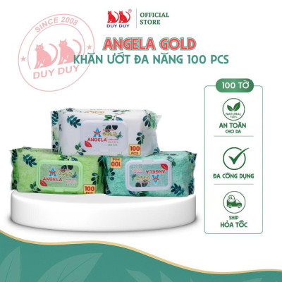 Combo  5 gói Khăn ướt đa năng cho bé Baby Angela Gold vải không dệt rayon cao cấp 100 miếng (18x20cm)