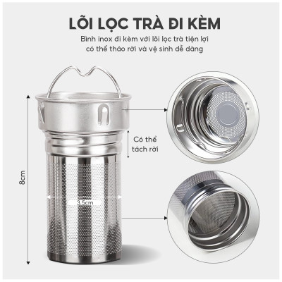 Bình giữ nhiệt Lebenlang LBL1660, LBL1661, LBL1662 inox cao cấp không gỉ, lõi lọc trà đi kèm, hàng chính hãng