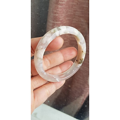 Vòng tay Nữ Bản Hẹ Đá Mã Não Bông Hoa tuyết trắng trong bóng 1 bên đều đẹp  Ni 53mm x Cao 11mm x dầy 6,5mm Nữ mệnh Kim mệnh Thủy 50kg - 54kg đeo xinh đẹp tay ạ