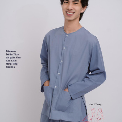 Bộ áo bà ba nam vải kate (Màu xám)- Có bộ bà ba Bigsize- may sỉ bà ba toàn quốc - May bộ bà ba theo yêu cầu