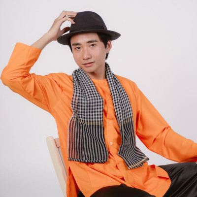 Bộ áo bà ba nam phối áo cate cam+ Quần cate đen - Có bộ bà ba Bigsize