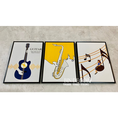 (CÓ ẢNH THẬT) Tranh treo tường trang trí decor phòng âm nhạc tranh dụng cụ âm nhạc 8