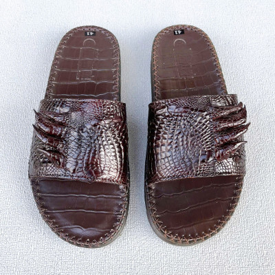 Dép nam quai ngang da cá sấu đế cao 3cm 2 loại móng, trơn 2 màu nâu đen DCS200