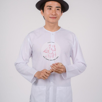 Bộ áo bà ba nam phối áo cate trắng + Quần cate đen - Có bộ bà ba Bigsize