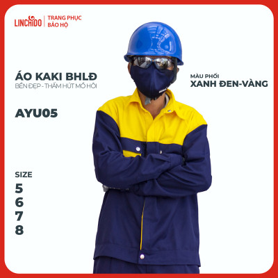 Áo Kaki đồng phục công nhân thoáng mát bền đẹp thấm hút mồ hôi màu phối xanh đen vàng - Mã AYU05