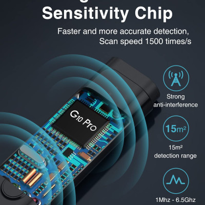  ROGTZ - Máy Dò Camera, Ghi Âm WT16 Dải tần quét rộng 50MHz - 6GHz Dò tín hiệu Wifi RF Radio GPS Sóng điện thoại Nhỏ gọn Tiện lợi Dễ sử dụng Riêng Tư Văn phòng Nhà ở Khách sạn Phòng Thay đồ An toàn - Hàng Chính Hãng