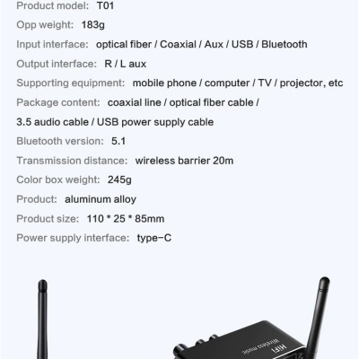 ROGTZ T01 - Bộ Chuyển Đổi Âm Thanh Kỹ Thuật Số Sang Analog Bluetooth 5.1, Đa kết nối Optical Coaxial Bluetooth 5.1 AUX 3.5mm USB RCA L/R, Phạm vi kết nối 10m, Chip DAC cao cấp, Tự khởi động khi cắm nguồn, Điều chỉnh linh hoạt - Hàng Chính Hãng