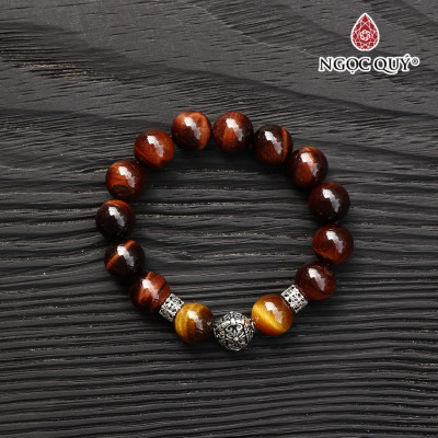 Vòng đá thạch anh mắt hổ nâu đỏ phối charm bạc mệnh hỏa , thổ - Ngọc Quý Gemstones