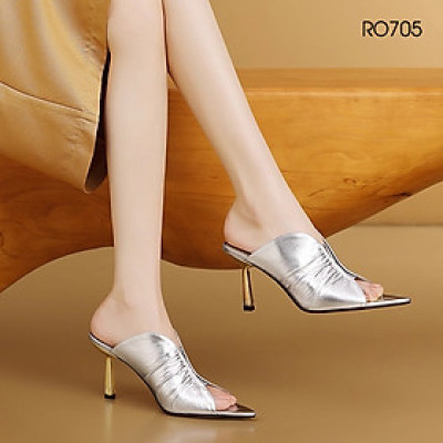Dép cao gót nữ mũi nhọn, gót nhọn ROSATA RO705 - 8p - Vàng, Bạc - BKSTORE