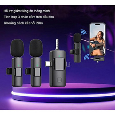 Micro Thu Âm Cài Áo Không Dây 2 Mic 3 Trong 1 Cho Điện Thoại (Android Cổng Type C – Iphone IOS Cổng Lightningg) Máy Tính Bảng PC Laptop Máy Ảnh (Jack 3.5) Loa Smartphone Lọc Tiếng Ồn Xa 20m Quay Video Tiktok Livestream Review Vlog Youtube – Hàng Nhập Khẩu
