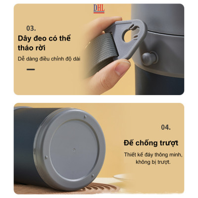 Lồng cơm 4 ngăn giữ nhiệt văn phòng Mitomo LCH-7086 dung tích 2.8L kèm nĩa và thìa