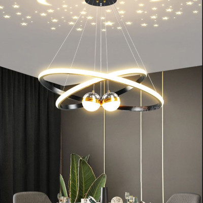 Đèn thả MONSKY IVEN 3 vòng 3 rọi hiện đại phản chiếu hình trăng sao vô cùng đẹp mắt 3 chế độ ánh sáng