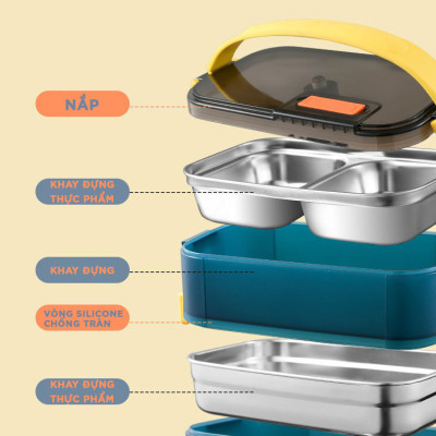 Hộp cơm giữ nhiệt văn phòng YESURE 1200ml Hai Tầng có ngăn Inox Tháo rời dễ dàng cho vào lò Vi Sóng - Hàng chính hãng