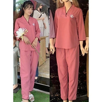 Đồ Lam Đi Chùa # Tim 2Nút Tơ Lụa Cao Cấp # Quần Áo Nữ # Đồ Bộ