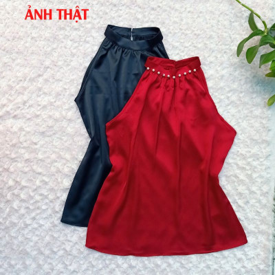 Áo hai dây ngọc trai cổ yếm mặc trong vest chất vải lụa satin, thoáng mát khi mặc - New Design AO0014
