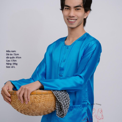 Bộ áo bà ba Nam Phi bóng xanh dương- Có bộ bà ba Bigsize- may sỉ bà ba toàn quốc - May bộ bà ba theo yêu cầu