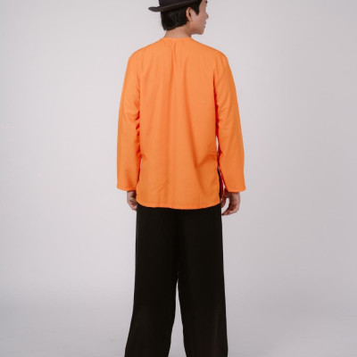 Bộ áo bà ba nam phối áo cate cam+ Quần cate đen - Có bộ bà ba Bigsize