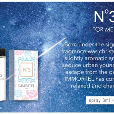Nước Hoa Nam IMMORTEL PARIS No3 Eau De Perfume (Gồm chai xịt 8ml + Chai nạp 12ml) - Hương thơm ấm áp và lôi cuốn của gỗ đàn hương cùng với vẻ tinh khiết, bí ẩn của da thuộc- Kiểu dáng nhỏ gọn