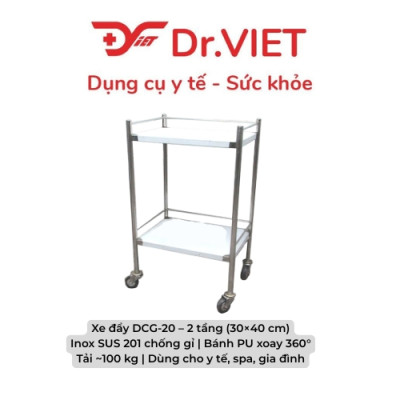 Xe đẩy inox DCG-20 - 2 tầng 30*40 (Không hộc)